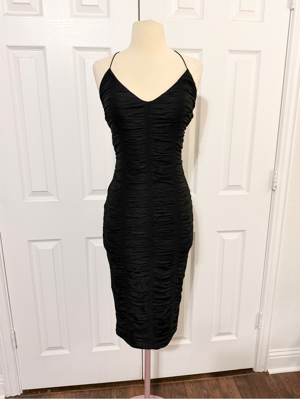 Windsor Black Ruched Midi Slip Dress